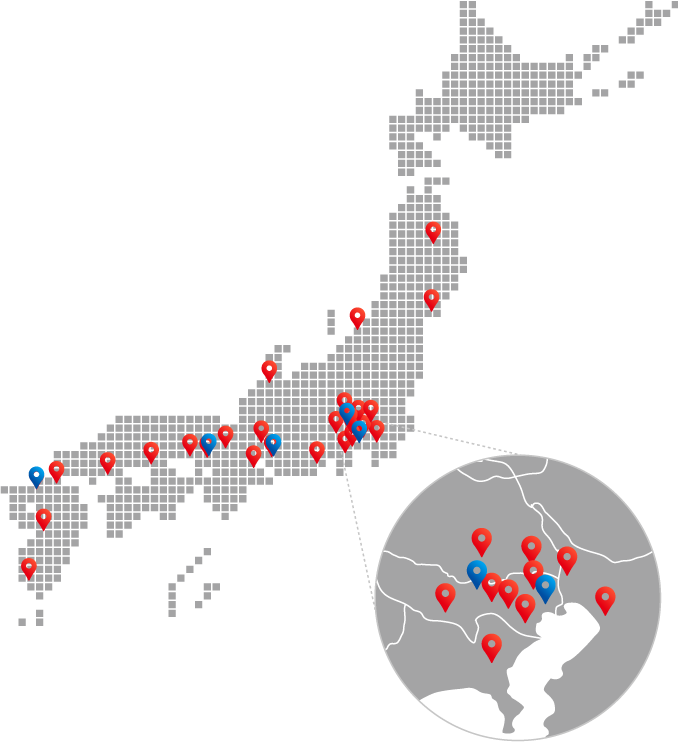 ニップコーポレーションの事務所一覧の日本地図